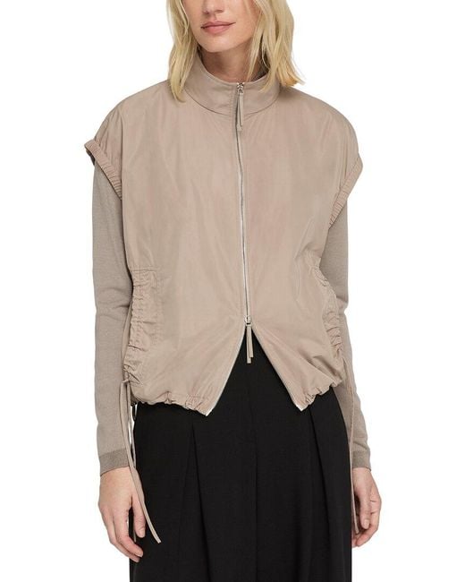 Lafayette 148 New York Natural Gathered Pocket Zip Front Vest