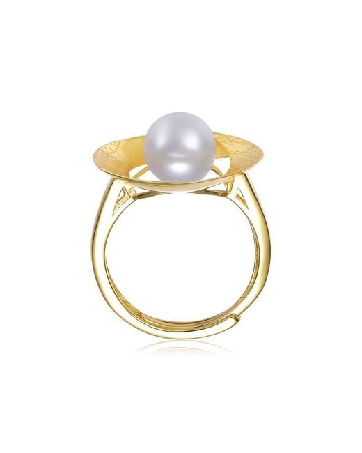 Genevive Jewelry Metallic 14k Over Silver Pearl Ring