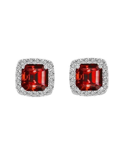 Genevive Jewelry Red Silver Cz Studs