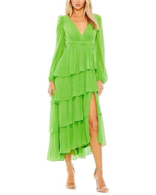 Mac Duggal Green Ruffle Tiered Dress