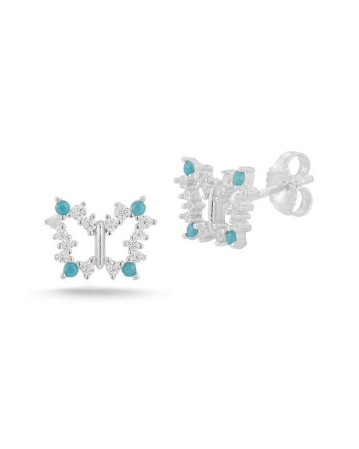 Sphera Milano White Silver Synthetic Turquoise Cz Butterfly Earrings
