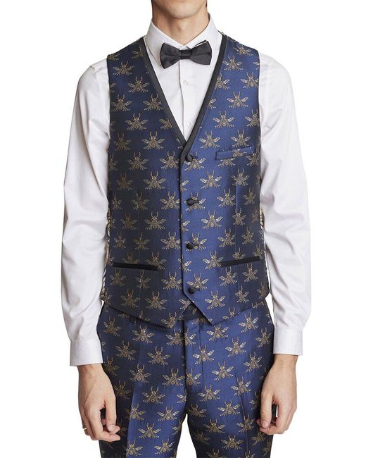 Paisley & Gray Blue Mayfair Slim Fit Tux Vest for men