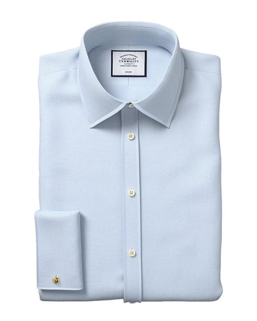 Charles Tyrwhitt Blue Non-iron Mini Herringbone Slim Fit Shirt for men