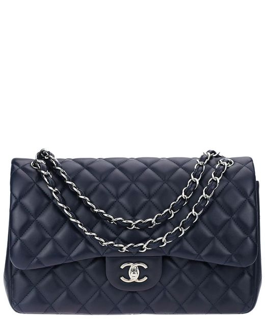 Chanel Navy Blue Quilted Lambskin Leather Jumbo Double Flap Bag