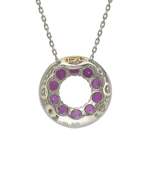 Suzy Levian Pink Silver 0.02 Ct. Tw. Diamond & Sapphire Pendant Necklace
