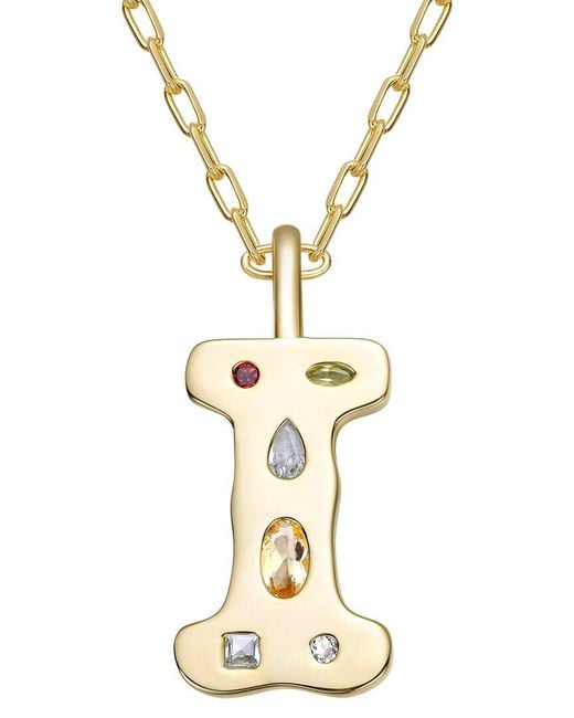 Genevive Jewelry Metallic 14K Plated Cz Alphabetical Necklace