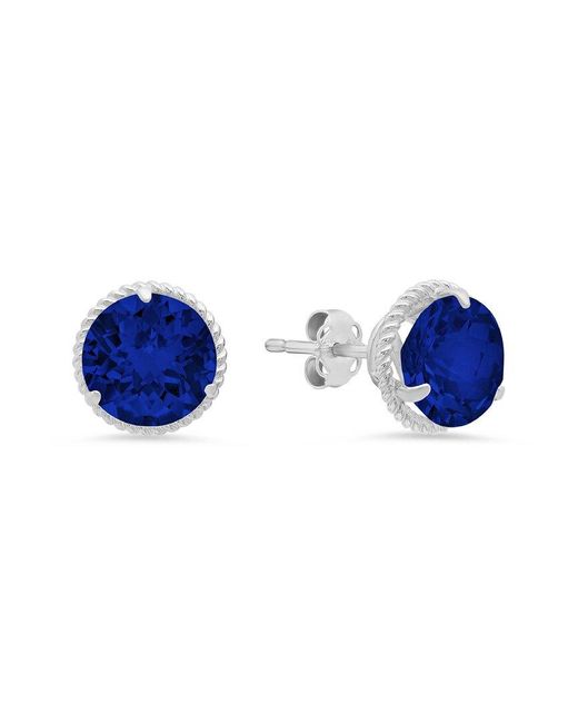 MaxColor 14k 4.10 Ct. Tw. Lab-grown Blue Sapphire Halo Studs