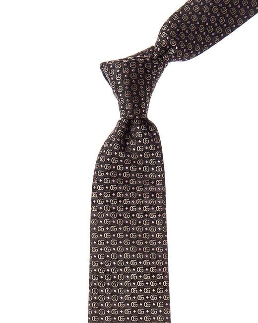 Gucci Brown Double G Jacquard Silk Tie for men