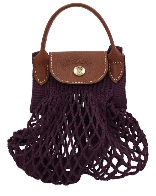Longchamp Purple Le Pliage Filet Extra Small Mesh Handle Bag With Strap