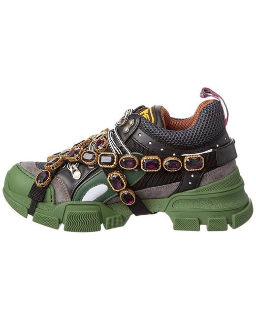 Gucci Green Flashtrek Leather & Mesh Sneaker