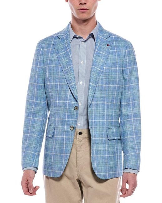 Isaia Blue Wool, Silk, & Linen-Blend Jacket for men