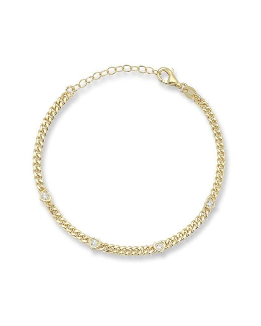Chloe and Madison Metallic 14K Over Cz Heart Curb Bracelet