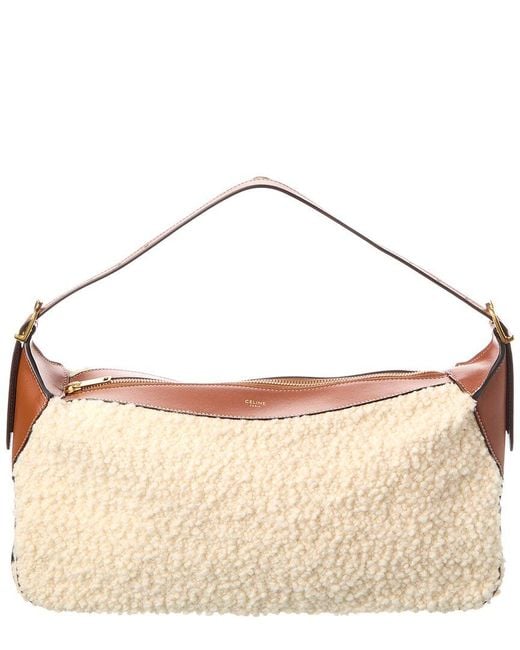 Céline Brown Romy Medium Shearling & Leather Hobo Bag