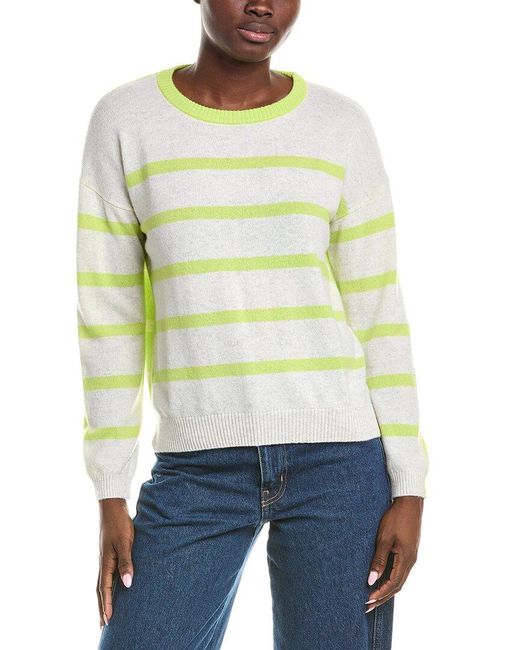 Brodie Cashmere Gray Two-Tone Boxy Stripe Cashmere Sweater