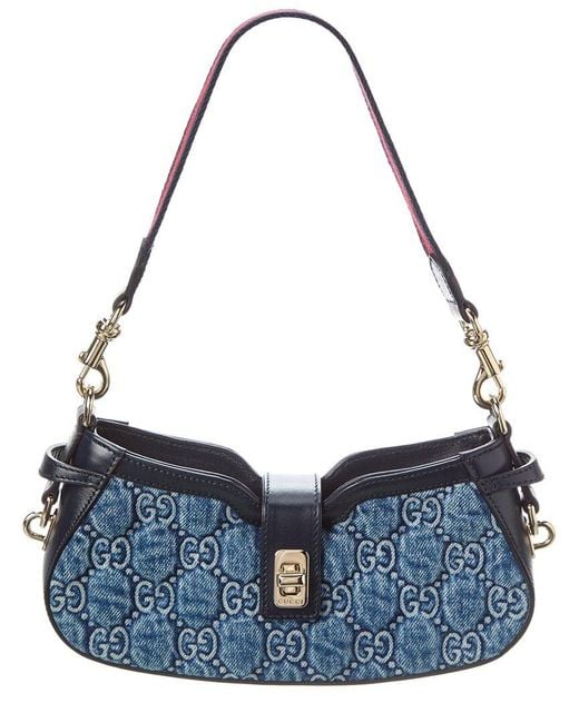 Gucci Moon Side Mini GG Denim & Shoulder Bag in Blue | Lyst