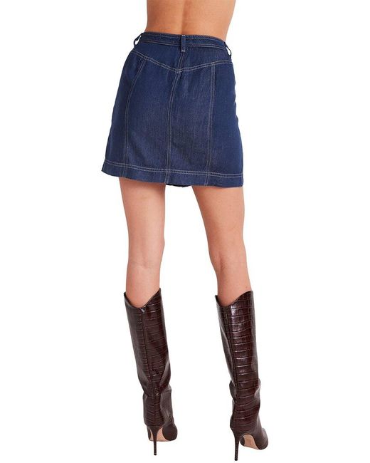 Bella Dahl Blue Seamed Button Front Linen-Blend Skirt