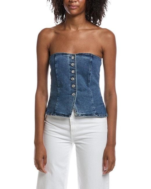 Current/Elliott Blue Strapless Button Front Bustier Tube Top