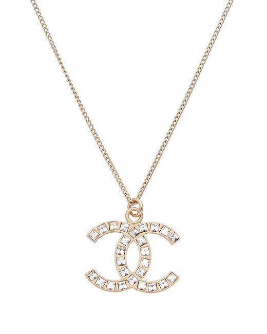 Chanel Metallic Gold-tone Cc Square Rhinestone Necklace