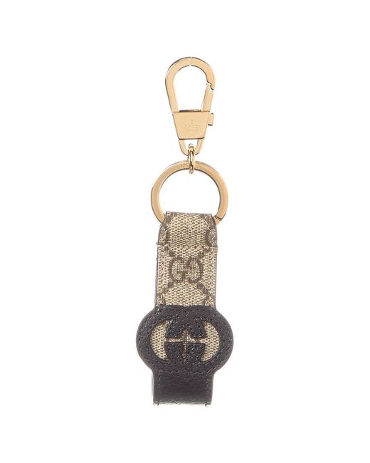 Gucci White Cutout Interlocking G GG Supreme Canvas & Leather Keychain for men