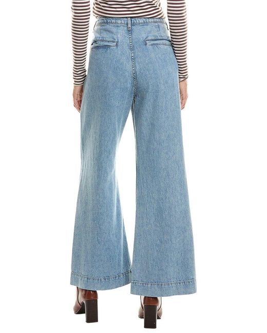 ASKK NY Blue Pintuck Linen-Blend Loma Wide Leg Jean