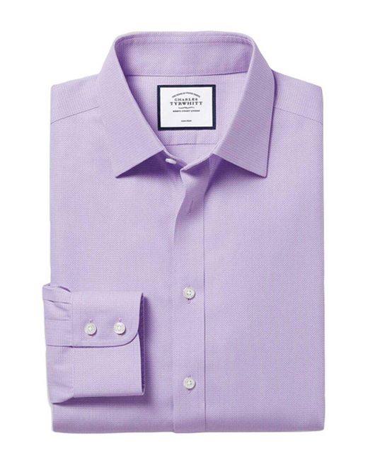 Charles Tyrwhitt Purple Non-iron Mini Herringbone Shirt for men