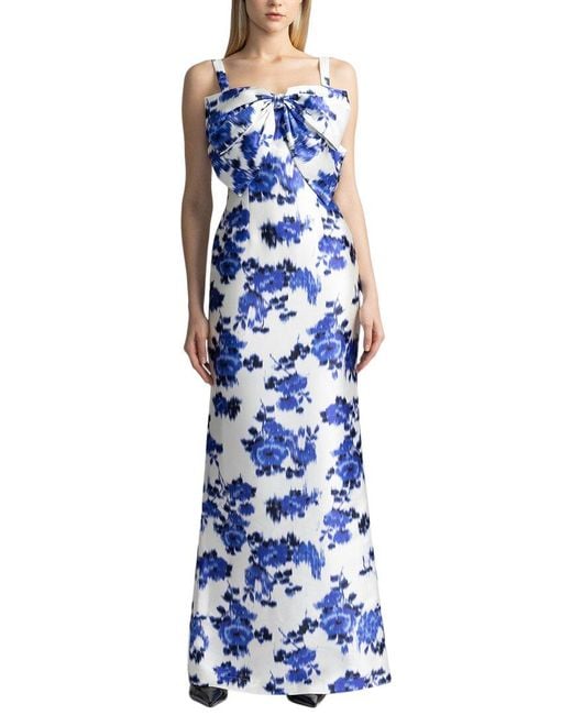 Zac Posen Blue Floral Print Mikado Gown