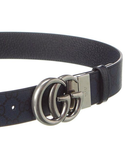 Gucci Blue Reversible GG Supreme Canvas & Leather Belt for men