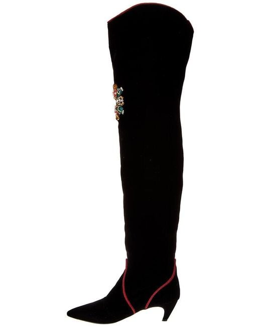 Roger Vivier Black Velvet Thigh-High Boot