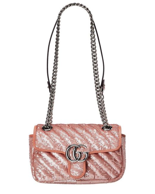 Gucci Pink GG Marmont Mini Sequin Shoulder Bag
