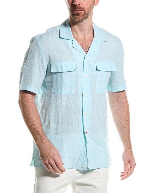 Isaia Blue Linen Shirt for men
