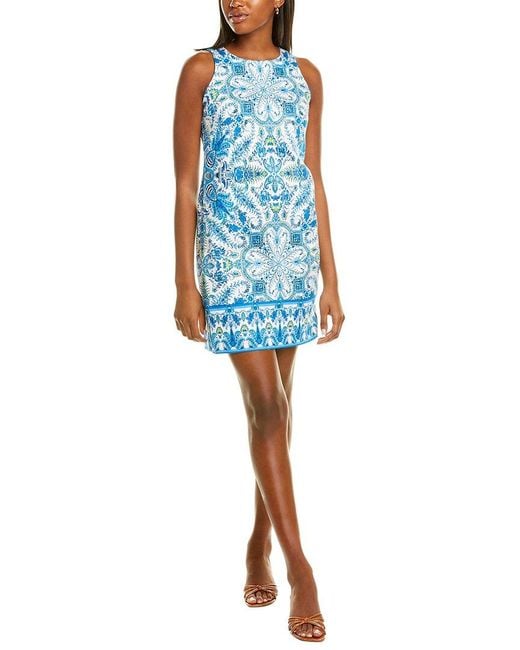 London Times Sateen Shift Dress in Blue | Lyst UK