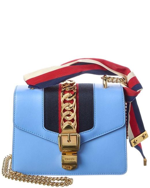 Gucci Sky Blue Calfskin Leather Mini Sylvie Chain Shoulder Bag (authentic Pre- Loved)