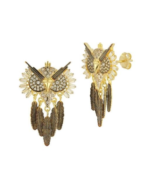 Sphera Milano Metallic 14k Over Silver Cz Statement Owl Earrings
