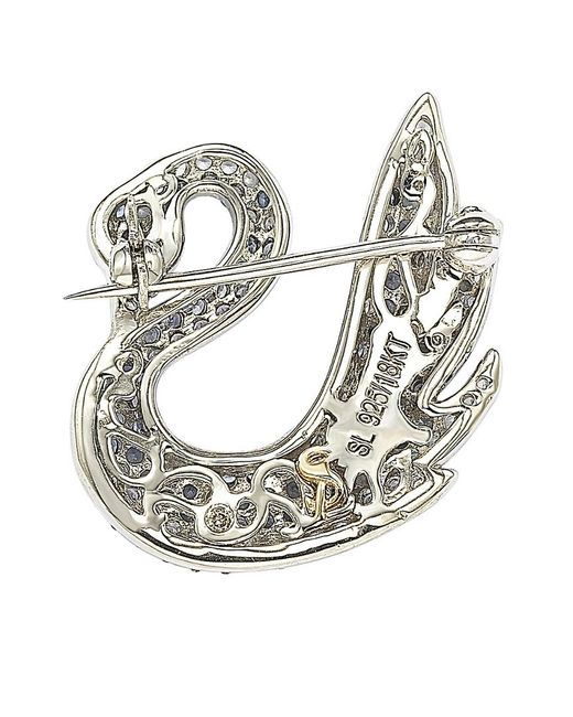 Suzy Levian Gray 18K & 1.52 Ct. Tw. Sapphire Swan Brooch