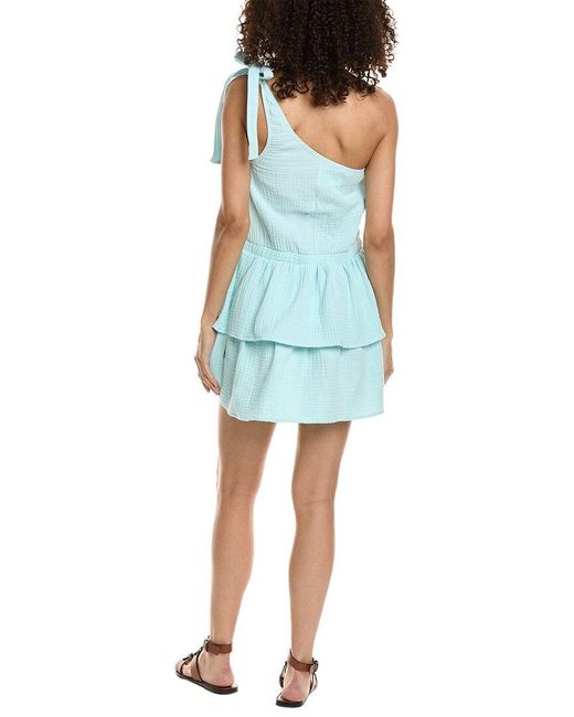 Sol Angeles Blue Crepe One-shoulder Mini Dress