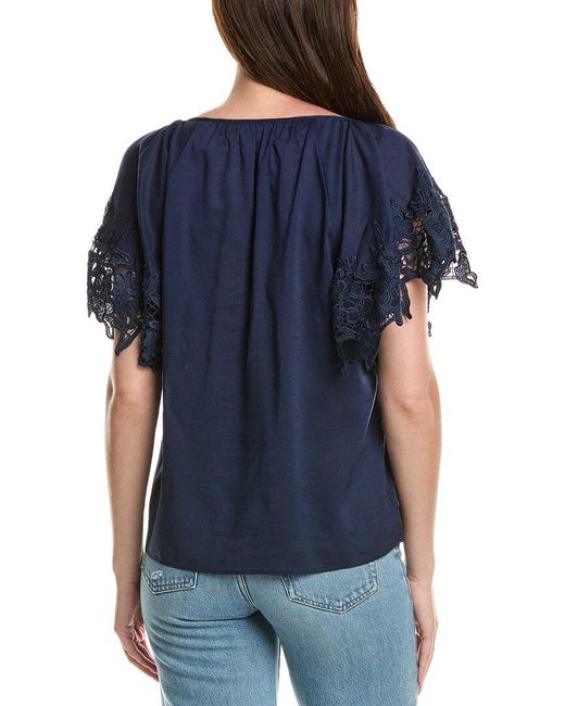 Ramy Brook Blue Lynette Linen-Blend Top