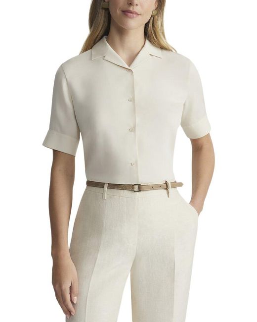 Lafayette 148 New York Natural Notch Collar Slim Silk Shirt