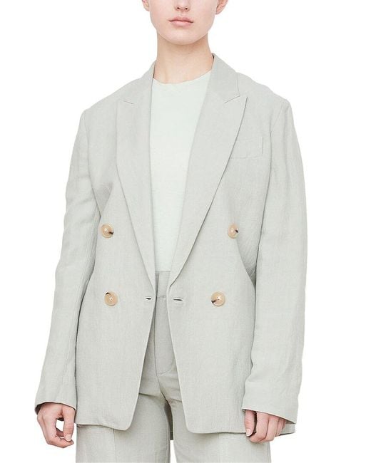 Vince White Double-Breasted Linen-Blend Boyfriend Blazer