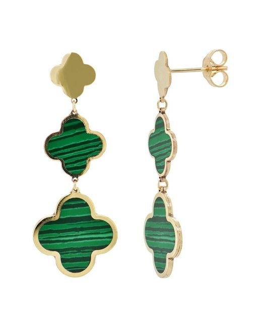 Italian Gold Green 14K Malachite Clover Dangle Earrings
