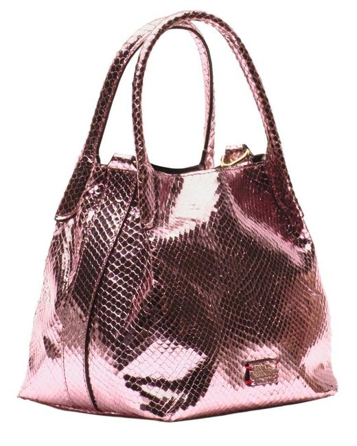 Frances Valentine Red Teeny Sweet Pea Metallic Snake-Embossed Leather Tote