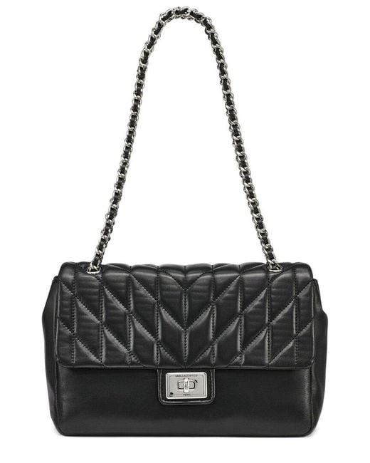 Karl Lagerfeld Black Agyness Leather Shoulder Bag