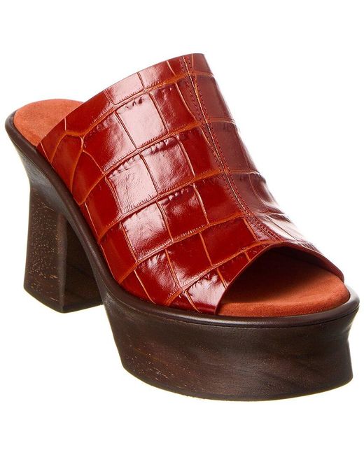 Ferragamo Red Samanta Croc-embossed Leather Platform Sandal