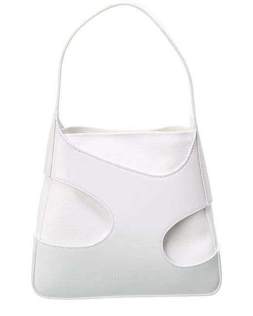Ferragamo White Ferragamo Small Cut-out Leather Top Handle Bag
