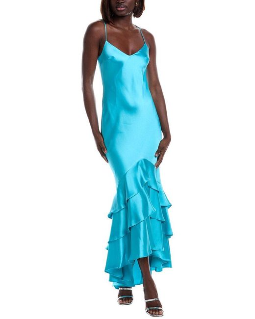 ML Monique Lhuillier Blue Lenora Satin Midi Dress