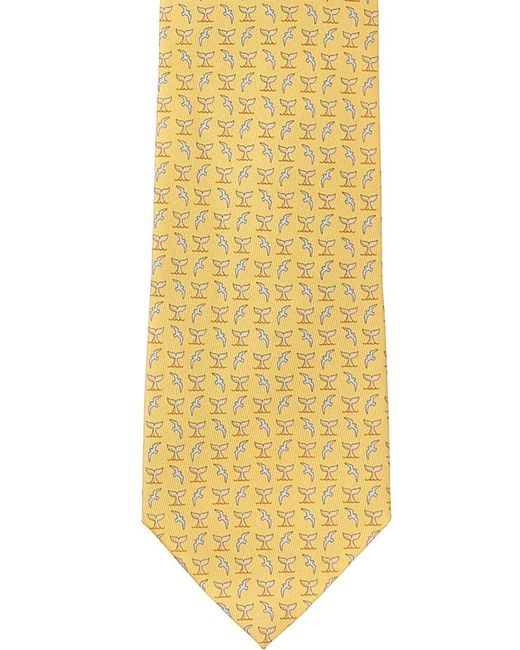 Ferragamo Metallic Yellow Birds & Tails Silk Tie for men