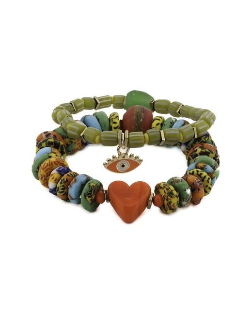 Ebru Jewelry Green One Of A Kind Plated Beaded Bracelet