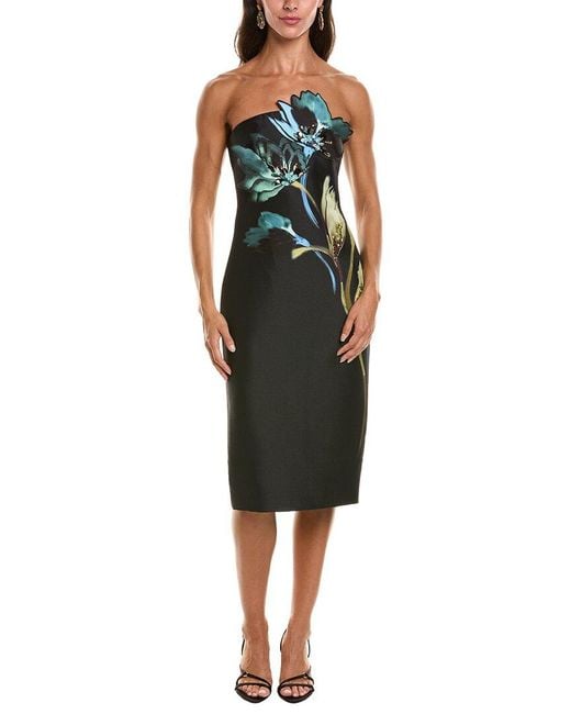 Badgley Mischka Green Flower Strapless Gown