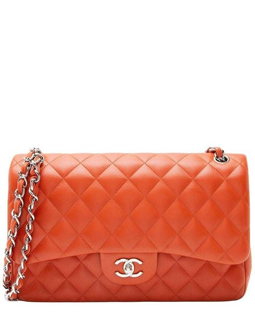 Chanel Orange Lambskin Classic Jumbo Double Flap Bag (authentic Pre-loved)