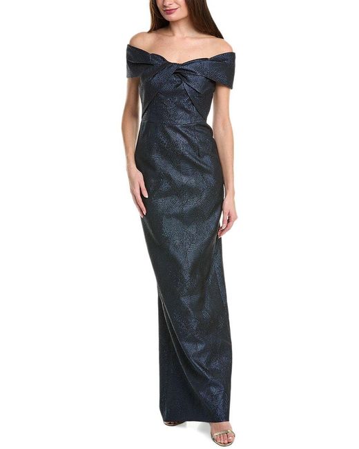 Teri Jon Blue Shimmer Jacquard Column Gown