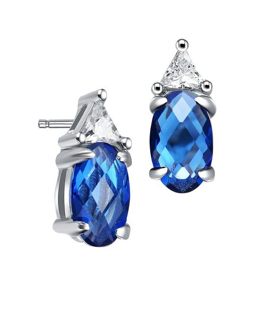 Genevive Jewelry Blue Silver Cz Drop Earrings